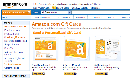 Amazon.com （米国アマゾン）のギフトカード