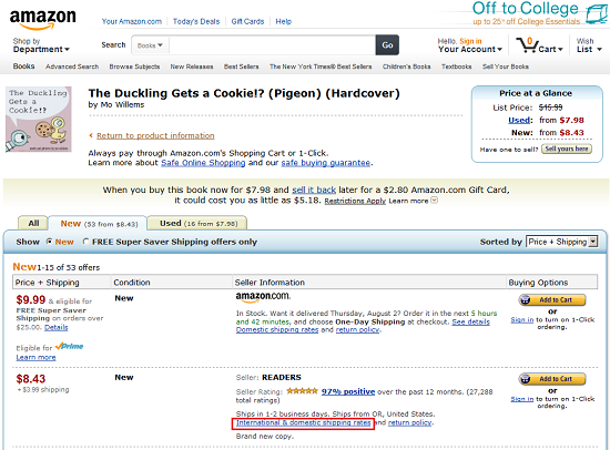 Amazon.com 以外の送料について 2